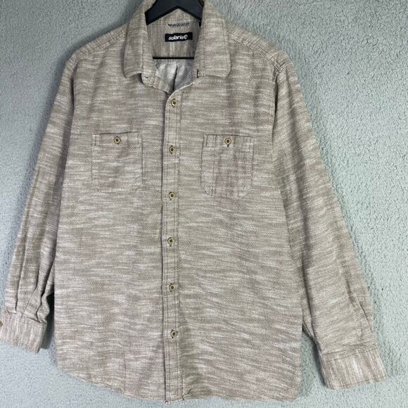 Solaris Mens XL Long‎ Sleeve Button Shirt Beige Cotton Casual Collared Top - Picture 4 of 9